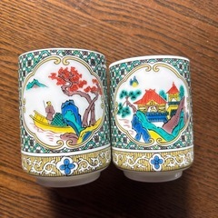 九谷焼　青郊　蓋付き夫婦湯呑みの画像