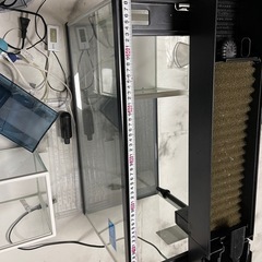 複数種類の水槽、ポンプ、水温計などの画像