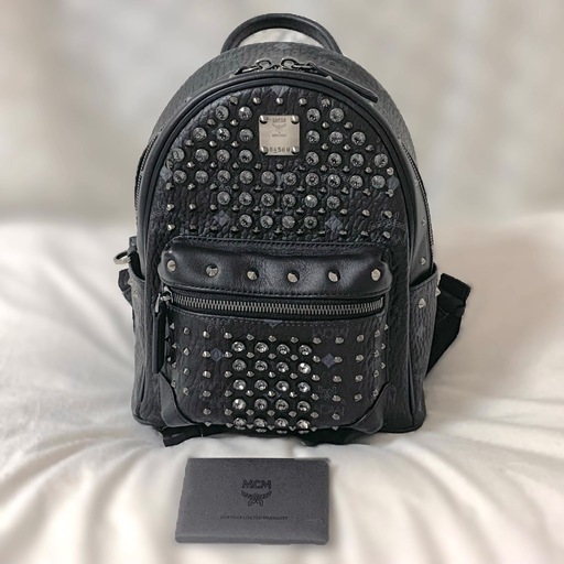 MCM スタッズ スワロフスキー 本革 バックパック ブラック 廃盤 希少 レア