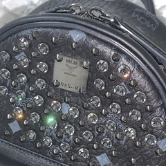 MCM スタッズ スワロフスキー 本革 バックパック ブラック 廃盤 希少 レアの画像