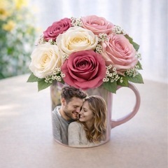 写真入れオーダーメイドマグカップ×フラワーアレンジ【ギフトに】の画像