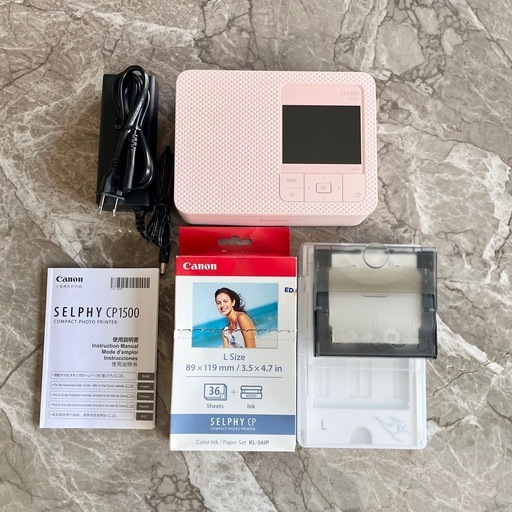 美品　Canon SELPHY CP1500 ピンク　コンパクトフォトプリンター　L&カードサイズシート付き