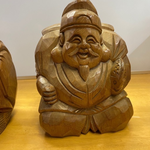木彫 大黒天&恵比寿天 2体セット 七福神 置物 工芸品 彫刻 インテリア 木製