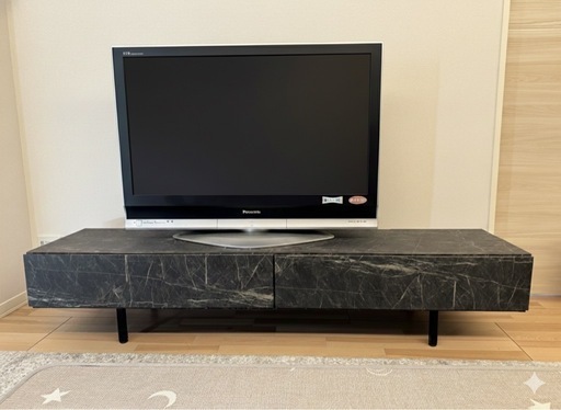 【3/25〜3/30引取限定】LOW-YA テレビボード 幅180cm ストーン風（大理石柄）ブラック