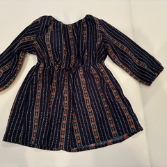美品　ネイビー ストライプ 花柄　ワンピース　80 ベビー服　ワンピース　長袖の画像