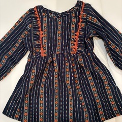 美品　ネイビー ストライプ 花柄　ワンピース　80 ベビー服　ワンピース　長袖の画像