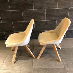 2脚セット ヤマソロ ダイニングチェア デスクチェア オフィスチェア おしゃれ ベロア テレワーク 木脚 回転 ファブリック くすみカラー Leria dish レリア ディッシュ 83-664 (アイボリー)   の画像