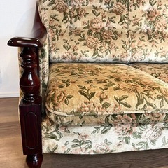 オールドカリモク 3Pソファ／花柄ファブリック／ヴィンテージの画像