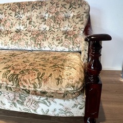オールドカリモク 3Pソファ／花柄ファブリック／ヴィンテージの画像