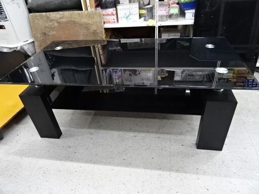 お取置中！[家具]【恵庭】家具処分市！ブラックガラステーブル　120ｃｍ幅　高級感ばっちり！