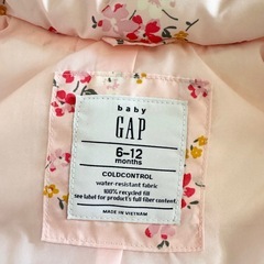 GAP ベビー 花柄 フリル ダウンベスト ピンク 70cmの画像