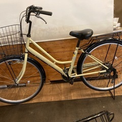 【前後タイヤ・チューブ新品！】LEDダイナモ　6段変速　26インチ自転車　クリームの画像