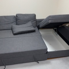 IKEA フリーヘーテン グレー ソファベッド ダブルベッドの画像