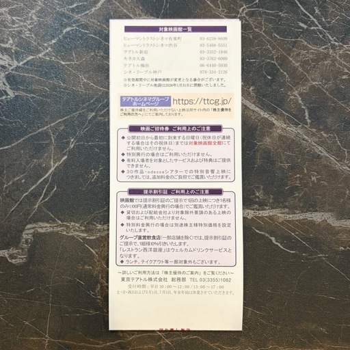 NO.1 映画招待券×8枚＋提示割引券