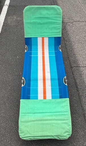 昭和レトロ】サマーベッド リクライニング ビーチチェア ブルー系