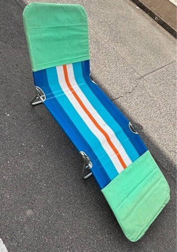 昭和レトロ】サマーベッド リクライニング ビーチチェア ブルー系
