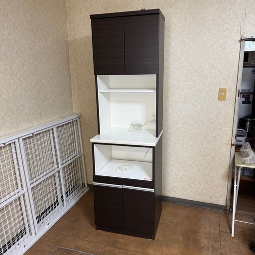 ニトリ キッチンボード（レンジ台・食器棚）60cm幅 ダークブラ