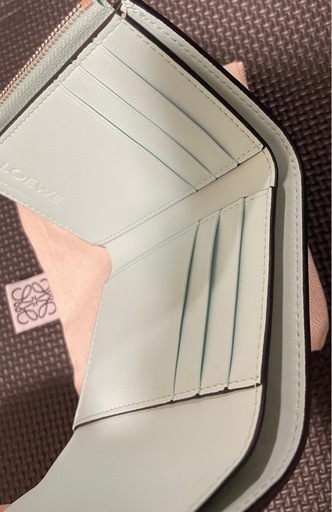 LOEWE 三つ折り財布　アイボリー×ミントグリーン