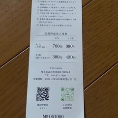 AQUAIGNIS 　吉川美南　武蔵野温泉　ご優待券の画像