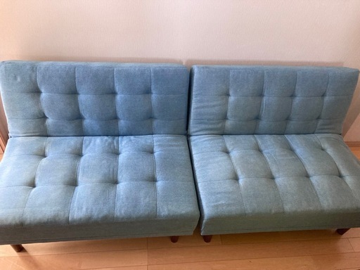 ソファーベッド デニムブルーソファー リクライニング 分割式 (じろう