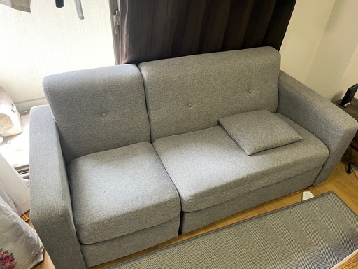 【美品】ニトリ　布張りポケットコイルカウチソファ(パミュート GY)