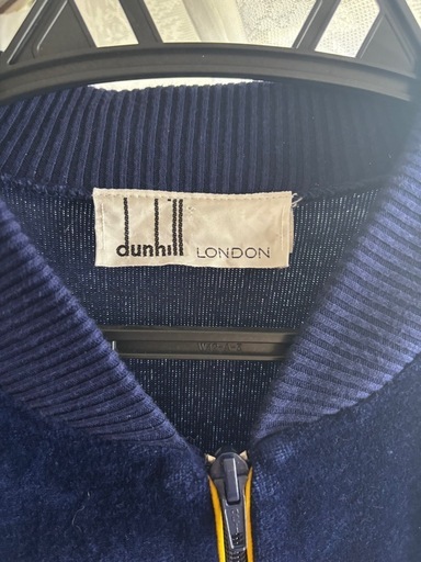 dunhill ダンヒル　ベロア　ジャケット　ジャンパー　カジュアル　ネイビー　L　ジッパー　ポケット　スイス製　ビィンテージ