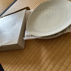 美濃焼 三角形の皿 白色 赤い点装飾の画像