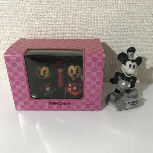 昭和レトロ ディズニー みっきー&ミニー 相合傘 こけし 置物 蒸気船