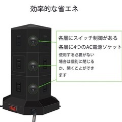 決まりました　電源タップ 縦型コンセント タワー式 USB急速充電 3m スイッチ付 12口 の画像