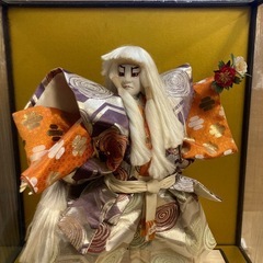 日本人形 ガラスケース入り 舞踊人形 歌舞伎 飾り物　ケースサイズ幅約47.5cm 高さ約52.5cm 奥行約47.5cmの画像