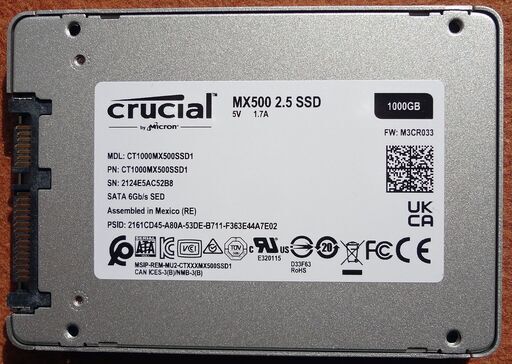 【中古】crucial  MX500 1TB (2.5 SSD)