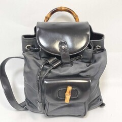 GUCCI グッチ バンブー リュックサック ブラック ナイロン×レザー バックパックの画像