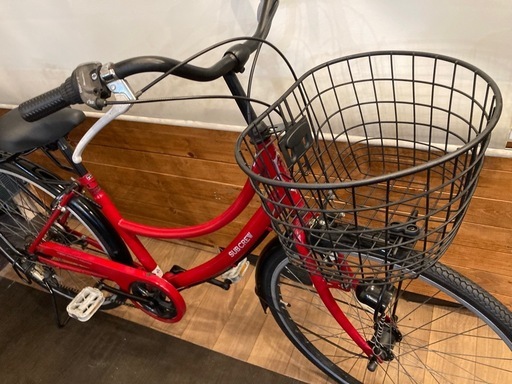 【前後タイヤ・チューブ新品！】LEDオートライト　6段変速　26インチ自転車　レッド