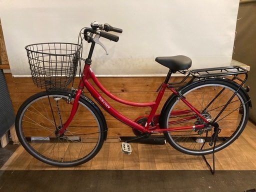 【前後タイヤ・チューブ新品！】LEDオートライト　6段変速　26インチ自転車　レッド