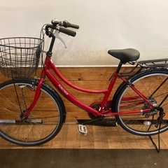 【前後タイヤ・チューブ新品！】LEDオートライト　6段変速　26インチ自転車　レッドの画像