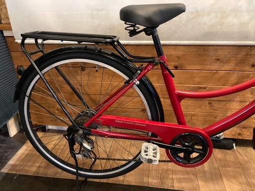 【前後タイヤ・チューブ新品！】LEDオートライト　6段変速　26インチ自転車　レッド