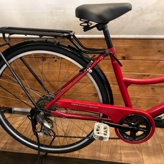 【前後タイヤ・チューブ新品！】LEDオートライト　6段変速　26インチ自転車　レッドの画像