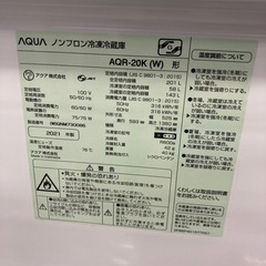 【ジモティー割引で最大15％OFF⭐️】2021年製　AQUA　冷蔵庫　AQR-20K　白の画像