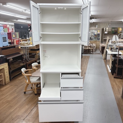 【?買取市場 柴田店】 I485 ? ジモティー限定価格！ 松田家具 キッチンボード 食器棚 800 ビットレンジ ⭐ クリーニング済