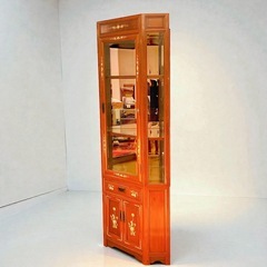 アンティーク調 コーナーキャビネット 飾り棚 ガラスショーケース 象嵌装飾 木製 大型収納 家財便対応 キャビネット ガラスキャビネットの画像