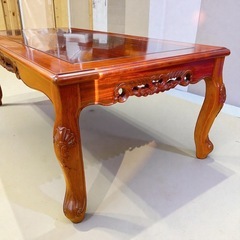 アンティーク調 座卓 ローテーブル 木製 彫刻脚 和風テーブル センターテーブル 家財便対応 飾り台の画像