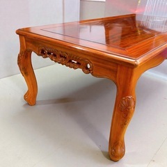 アンティーク調 座卓 ローテーブル 木製 彫刻脚 和風テーブル センターテーブル 家財便対応 飾り台の画像