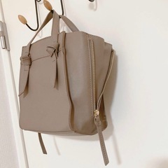 2way配色ノットハンドルレザーショルダーバッグ  グレージュ tr299の画像