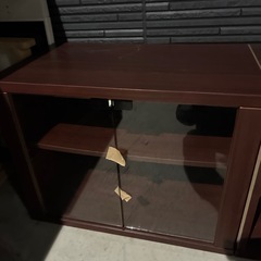 無料 木目調 テレビ台 ローボード 2ピース ガラス扉付き の画像