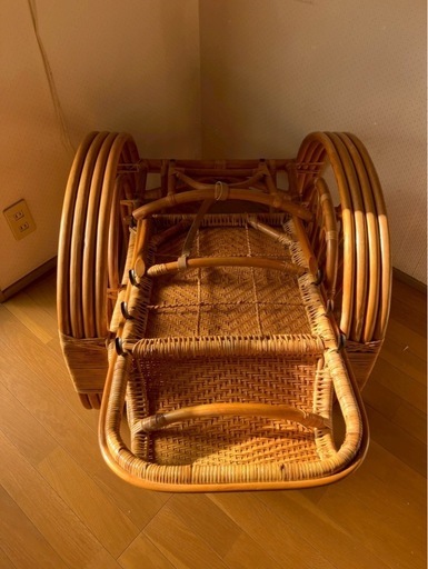 2/10まで】昭和レトロ ラタン リクライニングチェア オットマン付き