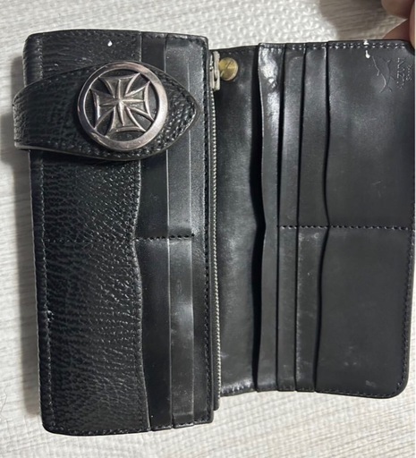 セール ALZUN アルズニ シャックスキン　サメ革　本革長財布 バイカーズウォレット　ライダースウォレット　トリプルコンチョ　チェー