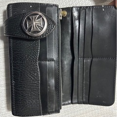 セール ALZUN アルズニ シャックスキン　サメ革　本革長財布 バイカーズウォレット　ライダースウォレット　トリプルコンチョ　チェーンの画像