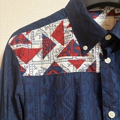 『かりゆしウェア2着セット』 MAJUN他 ネイビー 長袖　Mサイズ　メンズの画像