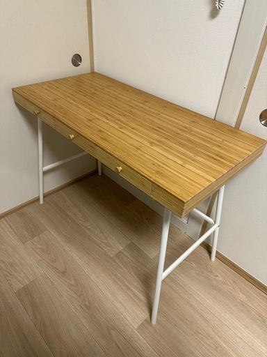 IKEA LILLÅSEN リルオーセン バンブーデスク ホワイト脚 3引き出し