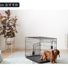 Amazonベーシック 犬 ペットケージ 折り畳み式 トレー付き ダブルドア 76 cm x 48 cm x 53 cm ブラックの画像